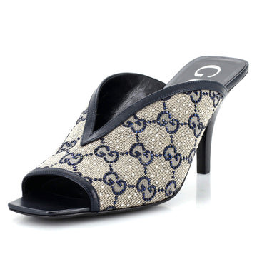 Gucci Women's Heeled Mule Sandals Crystal GG Embellished Canvas