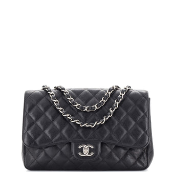 Chanel Vintage Classic Single Flap Bag Quilted Caviar Jumbo