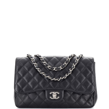 Chanel Vintage Classic Single Flap Bag Quilted Caviar Jumbo