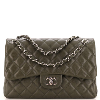 Chanel Vintage Classic Double Flap Bag Quilted Caviar Jumbo