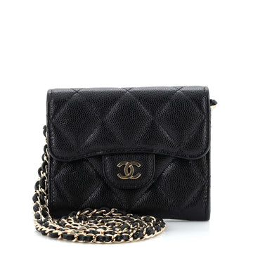 Chanel Classic Flap Card Holder on Chain Quilted Caviar Mini