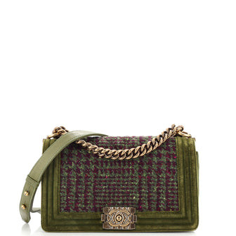 Chanel Paris-Edinburgh Boy Flap Bag Quilted Tweed with Velvet Old Medium