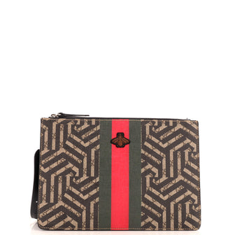 Gucci Bee Web Zip Messenger Bag Caleido GG Coated Canvas Small