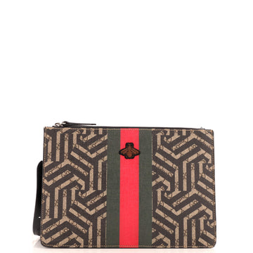 Gucci Bee Web Zip Messenger Bag Caleido GG Coated Canvas Small