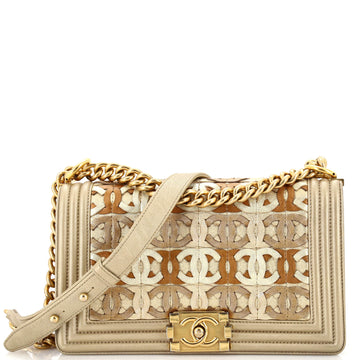 Chanel Boy Flap Bag Woven Leather Old Medium