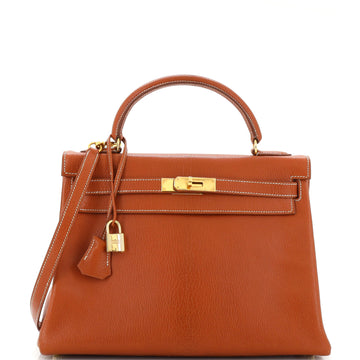 Hermes Kelly Handbag Brown Chevre de Coromandel with Gold Hardware 32