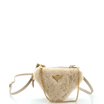 Prada Triangle Crossbody Pouch Shearling and Saffiano Leather Mini