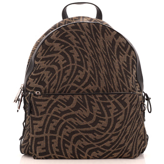 Fendi Sarah Coleman Zip Backpack Vertigo Zucca Canvas