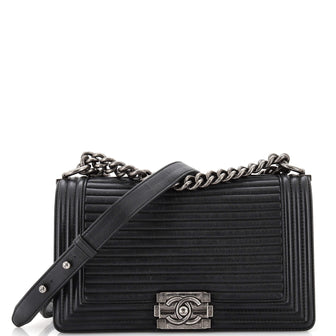 Chanel Boy Flap Bag Horizontal Quilted Lambskin Old Medium