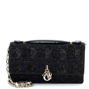 Christian Dior Miss Dior Charms Top Handle Flap Bag Cannage Beaded Embroidered Canvas Mini