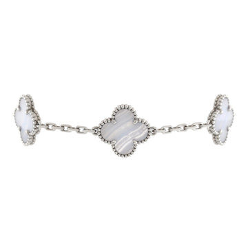 Van Cleef & Arpels Vintage Alhambra 5 Motifs Bracelet 18K White Gold and Chalcedony