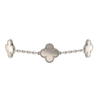 Van Cleef & Arpels Vintage Alhambra 5 Motifs Bracelet 18K White Gold and Mother of Pearl