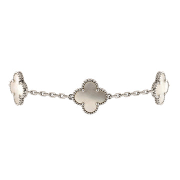 Van Cleef & Arpels Vintage Alhambra 5 Motifs Bracelet 18K White Gold and Mother of Pearl