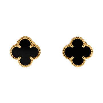 Van Cleef & Arpels Sweet Alhambra Stud Earrings 18K Yellow Gold and Onyx