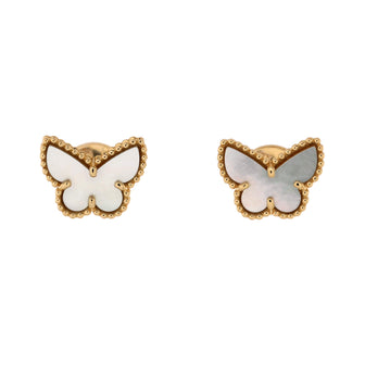 Van Cleef & Arpels Sweet Alhambra Butterfly Stud Earrings 18K Yellow Gold and Mother of Pearl