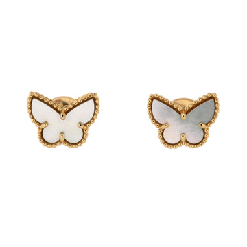 Van Cleef & Arpels Sweet Alhambra Butterfly Stud Earrings 18K Yellow Gold and Mother of Pearl