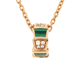 Bvlgari Serpenti Viper Pendant Necklace 18K Rose Gold with Malachite and Diamonds