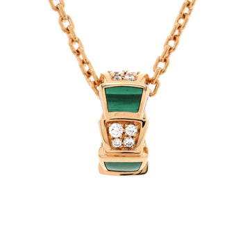 Bvlgari Serpenti Viper Pendant Necklace 18K Rose Gold with Malachite and Diamonds