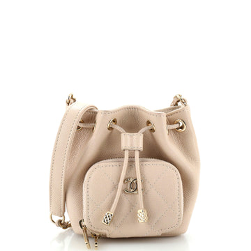 Chanel Business Affinity Drawstring Bucket Bag Quilted Caviar Mini