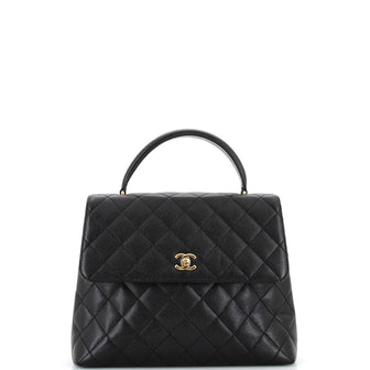 Chanel Vintage Classic Top Handle Flap Bag Quilted Caviar Jumbo