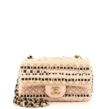 Chanel Classic Single Flap Bag Quilted Tweed with Woven Chain Mini