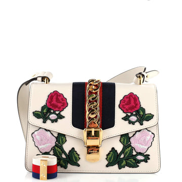 Gucci Sylvie Shoulder Bag Embroidered Leather Small