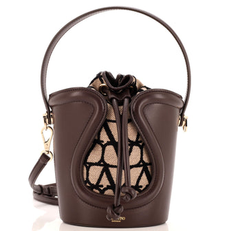 Valentino Garavani La Cinquieme Bucket Bag Toile Iconograph Fabric with Leather