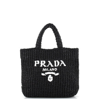 Prada Logo Tote Raffia Small