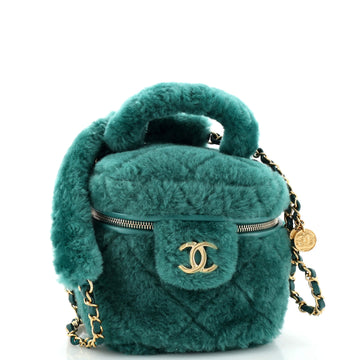 Chanel Coconing Top Handle Vanity Case with Chain Quilted Shearling Small