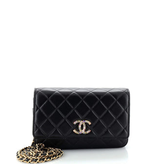 Chanel Multicolor Crystal CC Wallet on Chain Quilted Lambskin