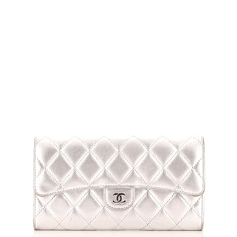 Chanel CC Gusset Classic Flap Wallet Quilted Metallic Lambskin Long