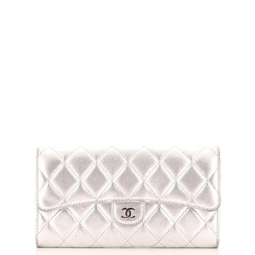 Chanel CC Gusset Classic Flap Wallet Quilted Metallic Lambskin Long
