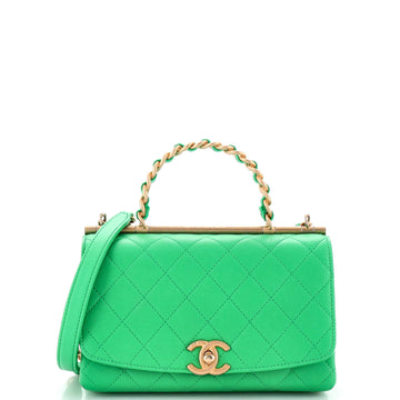 Chanel La Parisienne Chain Top Handle Flap Bag Quilted Lambskin Medium
