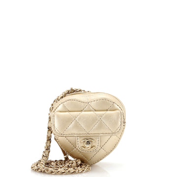 Chanel CC in Love Heart Chain Necklace Zip Coin Purse Quilted Lambskin