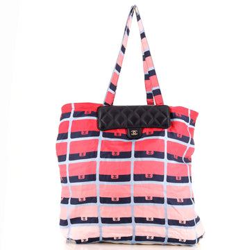 Chanel Foldable Tote Bag with Chain Quilted Caviar with Printed Nylon