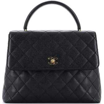 Chanel Vintage Classic Top Handle Flap Bag Quilted Caviar Jumbo