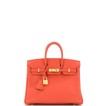 Hermes Birkin Handbag Red Swift with Gold Hardware 25