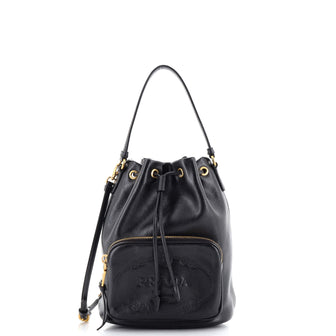 Prada Logo Drawstring Bucket Bag Glace Calf Small