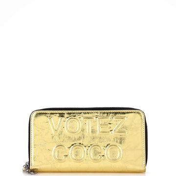 Chanel Votez Coco Zip Around Wallet Embossed Leather