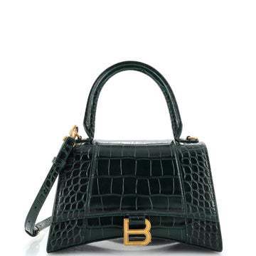 Balenciaga Hourglass Top Handle Bag Crocodile Embossed Leather Small