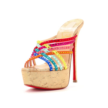Christian Louboutin Women's Marthastrass Alta Heeled Sandals Crystal Embellished Fabric and Cork 150