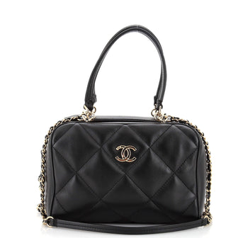 Chanel CC Chain Zip Bowling Bag Quilted Lambskin Small