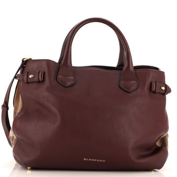 Burberry Banner Tote Leather and House Check Canvas Medium