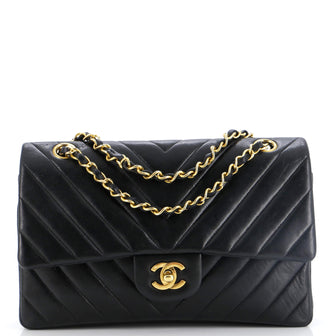 Chanel Vintage Classic Double Flap Bag Chevron Lambskin Medium