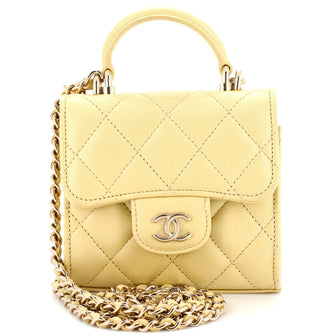 Chanel Square Classic Flap Top Handle Clutch with Chain Quilted Lambskin