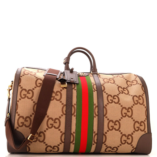 Gucci Savoy Web Convertible Duffle Bag Jumbo GG Canvas Maxi Brown