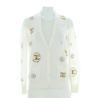 Chanel Women's All Over CC V-Neck Cardigan Sequin Embroidered Viscose