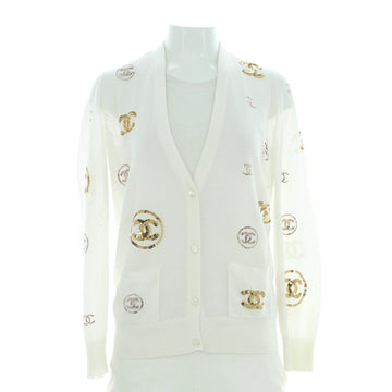 Chanel Women's All Over CC V-Neck Cardigan Sequin Embroidered Viscose
