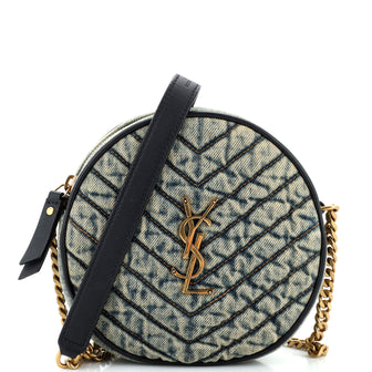 Saint Laurent Vinyle Round Camera Bag Matelasse Chevron Denim