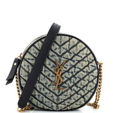 Saint Laurent Vinyle Round Camera Bag Matelasse Chevron Denim